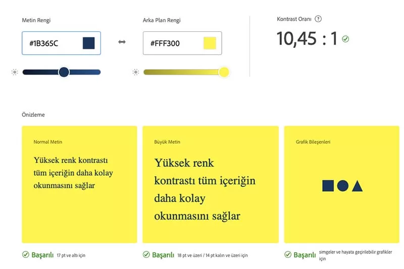 Başarılı! bir renk kontrast örneği